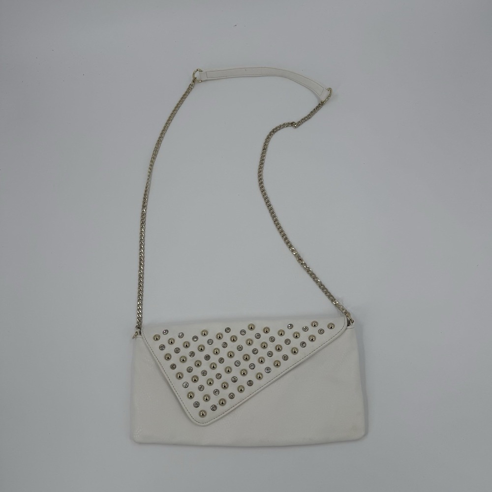 Charming Charlie White Studded Envelope Clutch Chain Shoulder Bag